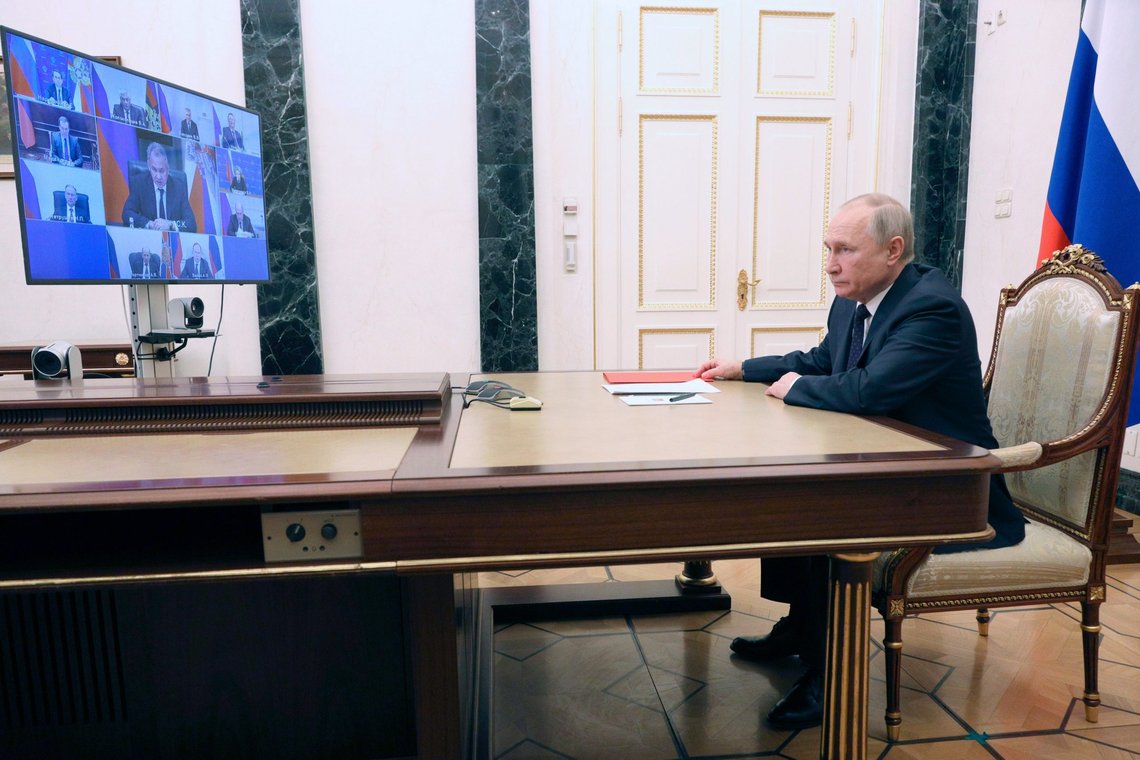 Russian President Vladimir Putin chairs a Security Council meeting via video-conference, in Moscow, Russia, Friday, March 11, 2022. (Mikhail Klimentyev, Sputnik, Kremlin Pool Photo via AP) Russian President Vladimir Putin chairs a Security Council meeting via video-conference, in Moscow, Russia, Friday, March 11, 2022. (Mikhail Klimentyev, Sputnik, Kremlin Pool Photo via AP)