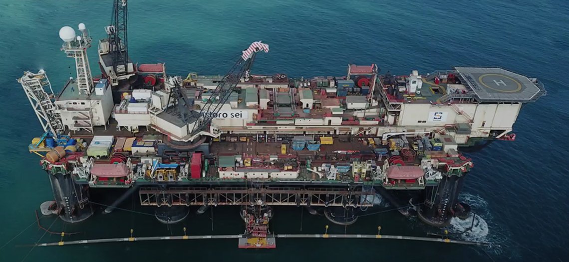 Her sees rørledningsskipet Catoro Sei under arbeid med Baltic Pipe, rørledningen som skal frakte dansk og norsk gass til Polen. Skjermdump: Baltic Pipe / YouTube Her sees rørledningsskipet Catoro Sei under arbeid med Baltic Pipe, rørledningen som skal frakte dansk og norsk gass til Polen. Skjermdump: Baltic Pipe / YouTube
