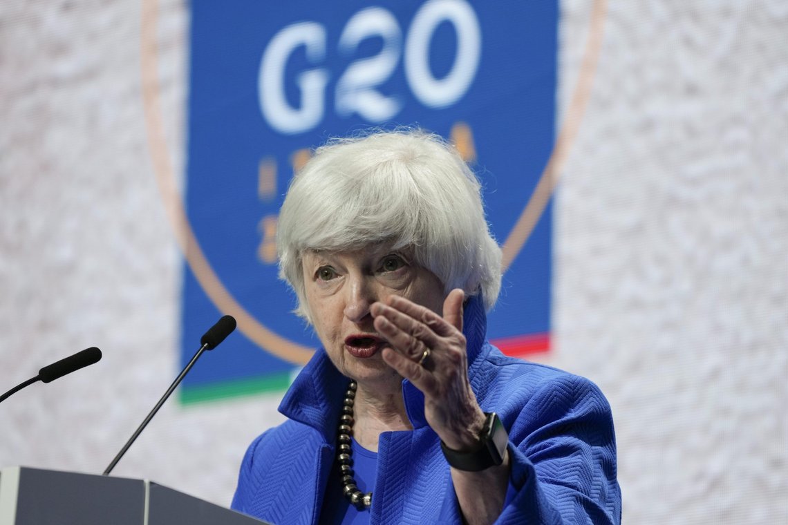 FILE - In this July 11, 2021 file photo, Treasury Secretary Janet Yellen speaks during a press conference at a G20 Economy, Finance ministers and Central bank governors' meeting in Venice, Italy. The date that the government could face an unprecedented default on its obligations will most likely occur between mid-October and mid-November, a Washington think tank said Friday, Sept. 10. (AP Photo/Luca Bruno, File) FILE - In this July 11, 2021 file photo, Treasury Secretary Janet Yellen speaks during a press conference at a G20 Economy, Finance ministers and Central bank governors' meeting in Venice, Italy. The date that the government could face an unprecedented default on its obligations will most likely occur between mid-October and mid-November, a Washington think tank said Friday, Sept. 10. (AP Photo/Luca Bruno, File)