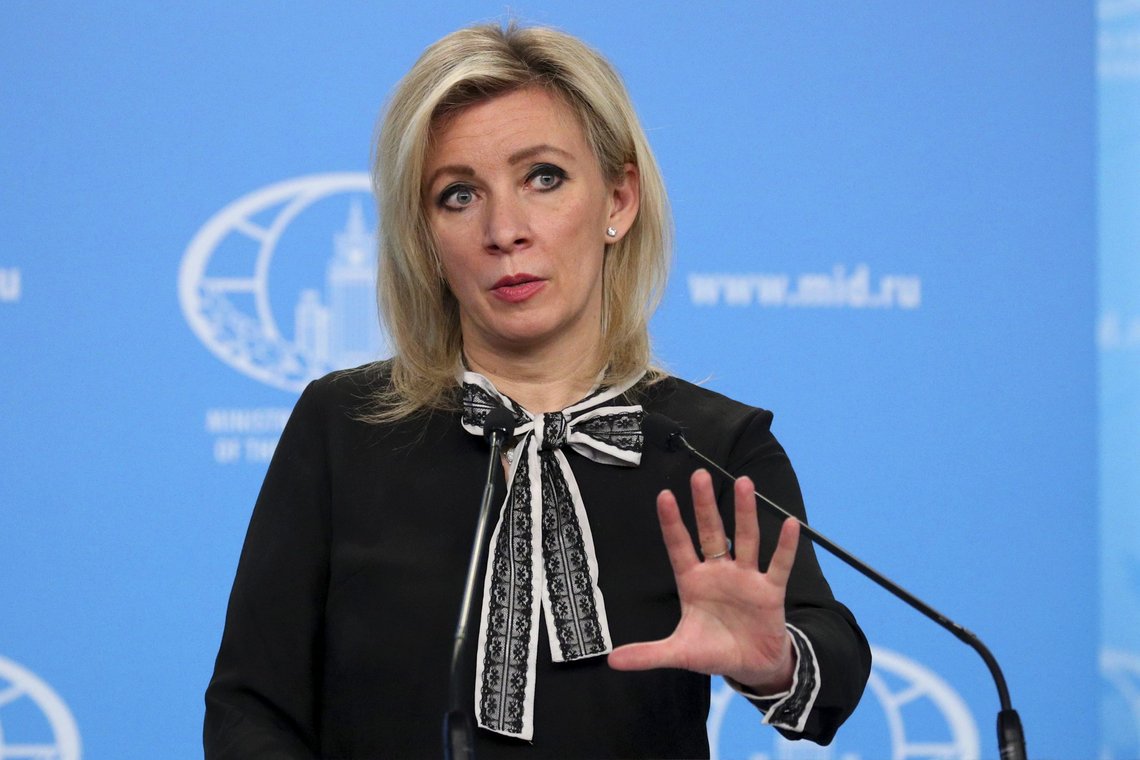 In this photo released by the Russian Foreign Ministry Press Service, Russian Foreign Ministry spokeswoman Maria Zakharova gestures while speaking during the briefing about foreign policy in Moscow, Russia, Thursday, March 17, 2022. (Russian Foreign Ministry Press Service via AP, File) In this photo released by the Russian Foreign Ministry Press Service, Russian Foreign Ministry spokeswoman Maria Zakharova gestures while speaking during the briefing about foreign policy in Moscow, Russia, Thursday, March 17, 2022. (Russian Foreign Ministry Press Service via AP, File)
