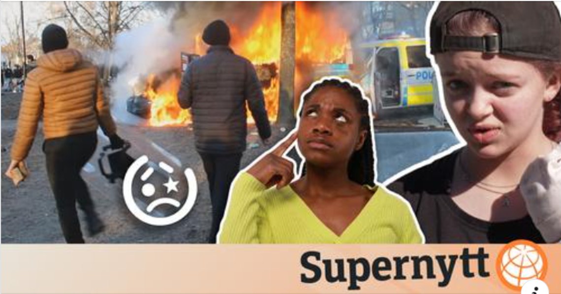 NRK Supernytt fremstiller opptøyene i Sverige slik bare NRK Supernytt kan. Skjermdump/NRK NRK Supernytt fremstiller opptøyene i Sverige slik bare NRK Supernytt kan. Skjermdump/NRK