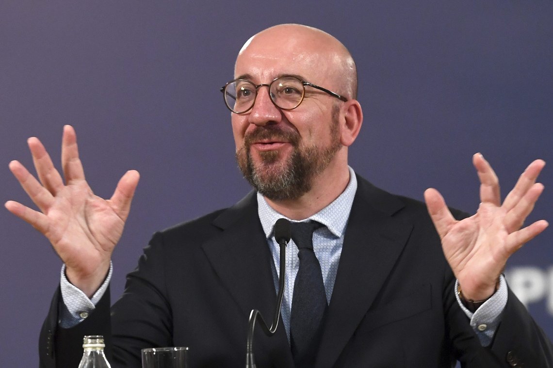 In this photo provided by the Serbian Presidential Press Service, President of the European Council Charles Michel speaks during a press conference after talks with Serbian President Aleksandar Vucic in Belgrade, Serbia, Thursday, May 19, 2022. Michel is on a one day visit to Serbia at the beginning of his Balkan tour. (Serbian Presidential Press Service via AP) In this photo provided by the Serbian Presidential Press Service, President of the European Council Charles Michel speaks during a press conference after talks with Serbian President Aleksandar Vucic in Belgrade, Serbia, Thursday, May 19, 2022. Michel is on a one day visit to Serbia at the beginning of his Balkan tour. (Serbian Presidential Press Service via AP)