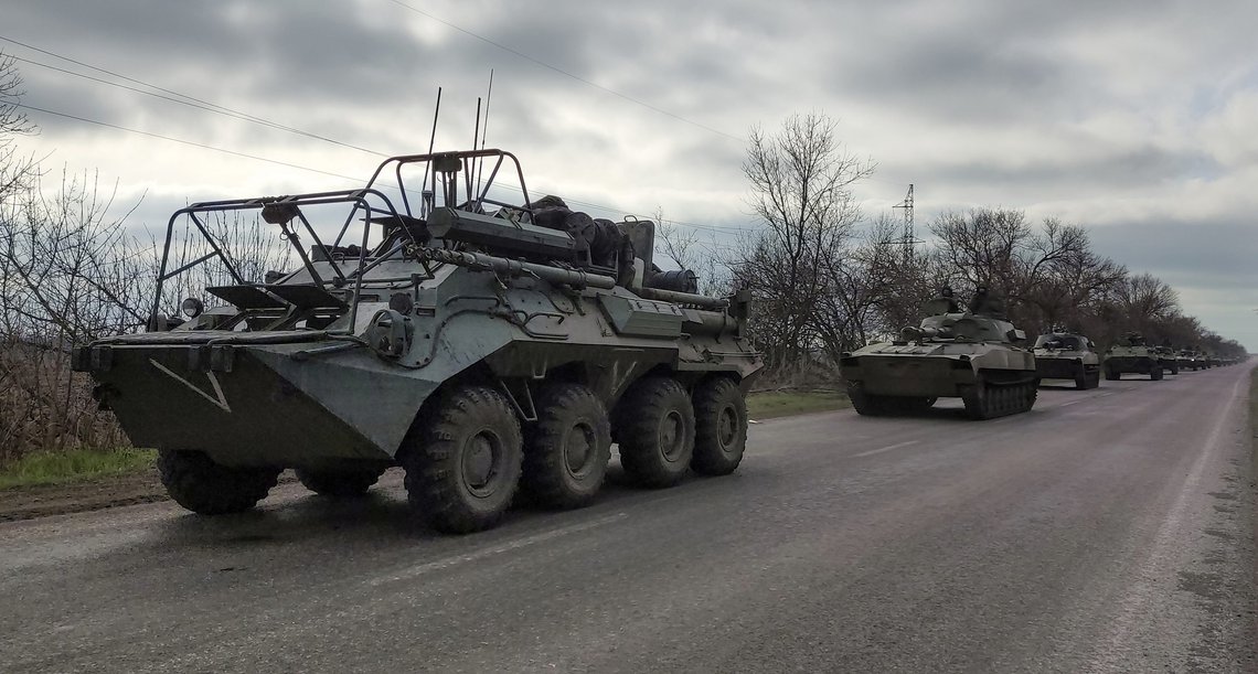 A Russian military convoy moves on a highway in an area controlled by Russian-backed separatist forces near Mariupol, Ukraine, Saturday, April 16, 2022. Mariupol, a strategic port on the Sea of Azov, has been besieged by Russian troops and forces from self-proclaimed separatist areas in eastern Ukraine for more than six weeks. (AP Photo/Alexei Alexandrov) A Russian military convoy moves on a highway in an area controlled by Russian-backed separatist forces near Mariupol, Ukraine, Saturday, April 16, 2022. Mariupol, a strategic port on the Sea of Azov, has been besieged by Russian troops and forces from self-proclaimed separatist areas in eastern Ukraine for more than six weeks. (AP Photo/Alexei Alexandrov)