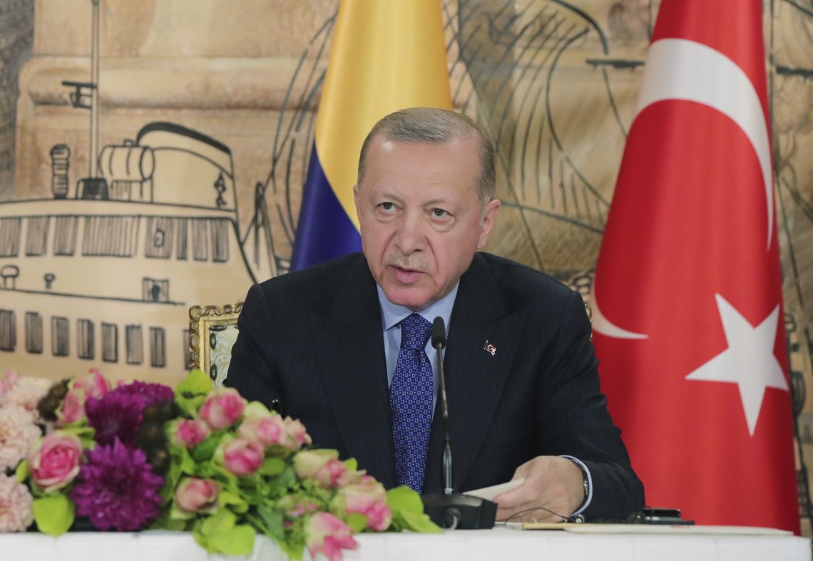 In this photo made available by the Turkish Presidency, Turkish President Recep Tayyip Erdogan speaks during a news conference in Istanbul, Turkey, Friday, May 20, 2022. Erdogan has discussed Turkey's objection to Sweden and Finland's membership in NATO in a telephone call with British Prime Minister Boris Johnson. Erdogan told Johnson Friday that Ankara wants to ensure that Finland and Sweden will uphold the alliance' values and properly safeguard Turkey's legitimate concerns, according to a statement from Erdogan's office. (Turkish Presidency via AP) In this photo made available by the Turkish Presidency, Turkish President Recep Tayyip Erdogan speaks during a news conference in Istanbul, Turkey, Friday, May 20, 2022. Erdogan has discussed Turkey's objection to Sweden and Finland's membership in NATO in a telephone call with British Prime Minister Boris Johnson. Erdogan told Johnson Friday that Ankara wants to ensure that Finland and Sweden will uphold the alliance' values and properly safeguard Turkey's legitimate concerns, according to a statement from Erdogan's office. (Turkish Presidency via AP)