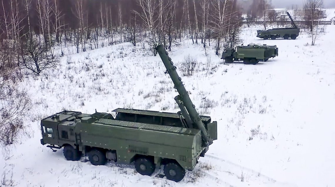FILE - In this photo taken from video provided by the Russian Defense Ministry Press Service on Tuesday, Jan. 25, 2022, The Russian army's Iskander missile launchers take positions during drills in Russia. The Russian invasion of Ukraine is the largest conflict that Europe has seen since World War II, with Russia conducting a multi-pronged offensive across the country. The Russian military has pummeled wide areas in Ukraine with air strikes and has conducted massive rocket and artillery bombardment resulting in massive casualties. (Russian Defense Ministry Press Service via AP, File) FILE - In this photo taken from video provided by the Russian Defense Ministry Press Service on Tuesday, Jan. 25, 2022, The Russian army's Iskander missile launchers take positions during drills in Russia. The Russian invasion of Ukraine is the largest conflict that Europe has seen since World War II, with Russia conducting a multi-pronged offensive across the country. The Russian military has pummeled wide areas in Ukraine with air strikes and has conducted massive rocket and artillery bombardment resulting in massive casualties. (Russian Defense Ministry Press Service via AP, File)