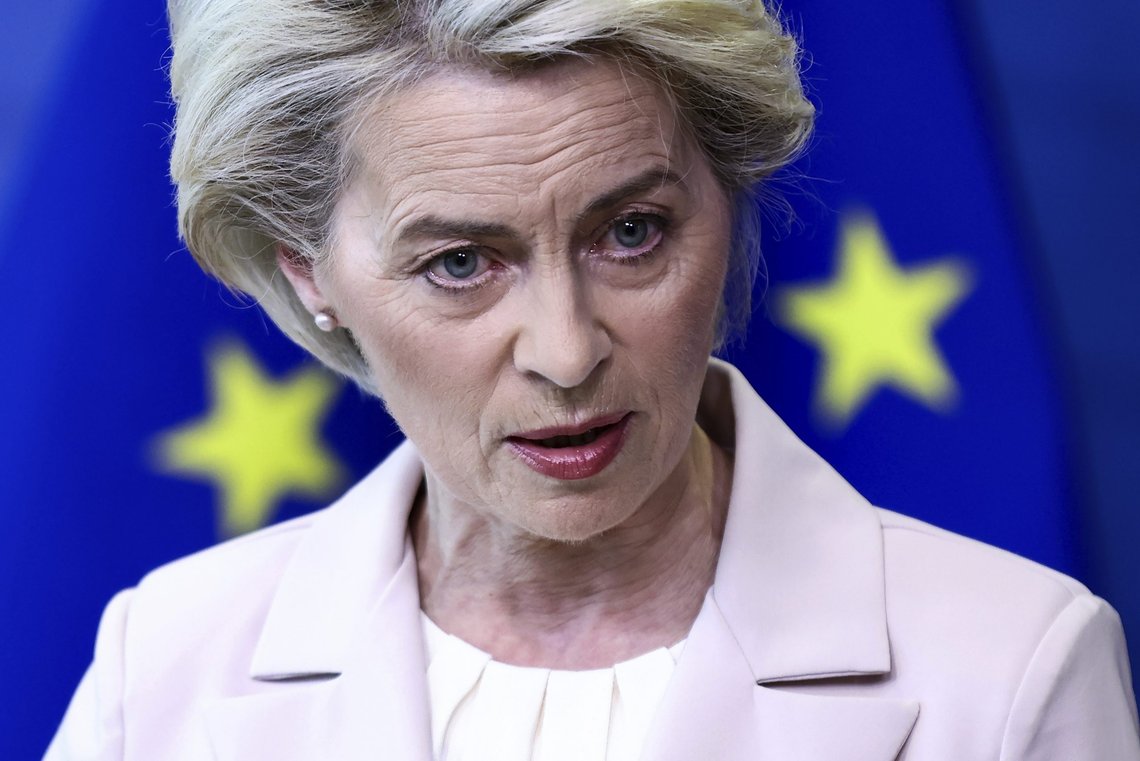 EU-kommisjonens president Ursula von der Leyen la onsdag fram forslag til en sjette sanksjonspakke mot Russland. Foto: Kenzo Tribouillard, Pool Photo via AP / NTB EU-kommisjonens president Ursula von der Leyen la onsdag fram forslag til en sjette sanksjonspakke mot Russland. Foto: Kenzo Tribouillard, Pool Photo via AP / NTB
