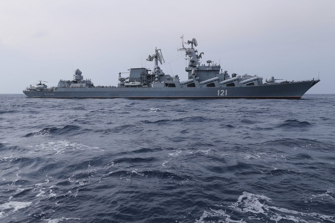 FILE - In this photo provided by the Russian Defense Ministry Press Service, Russian navy missile cruiser Moskva is on patrol in the Mediterranean Sea near the Syrian coast on Dec. 17, 2015. (Russian Defense Ministry Press Service via AP, File) FILE - In this photo provided by the Russian Defense Ministry Press Service, Russian navy missile cruiser Moskva is on patrol in the Mediterranean Sea near the Syrian coast on Dec. 17, 2015. (Russian Defense Ministry Press Service via AP, File)