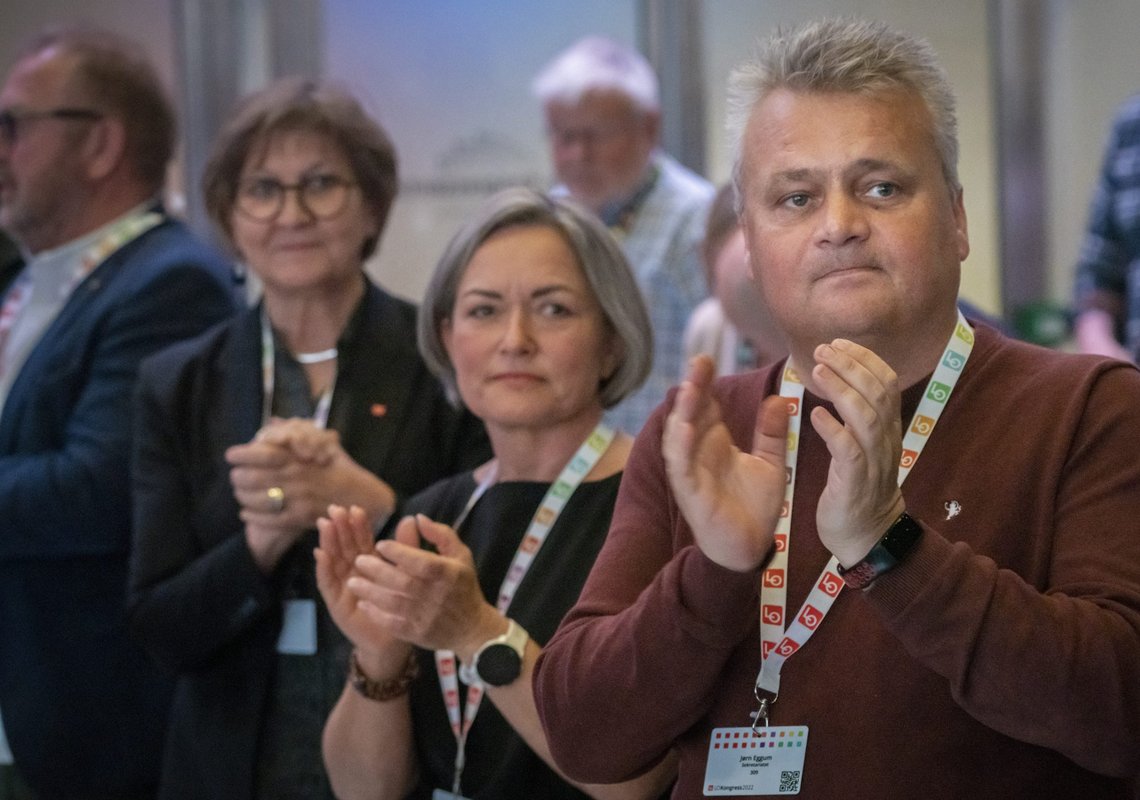 Oslo 20220601.
Leder Jørn Eggum i Fellesforbundet under LOs 35. ordinære kongress onsdag.
Foto: Ole Berg-Rusten / NTB Oslo 20220601.
Leder Jørn Eggum i Fellesforbundet under LOs 35. ordinære kongress onsdag.
Foto: Ole Berg-Rusten / NTB
