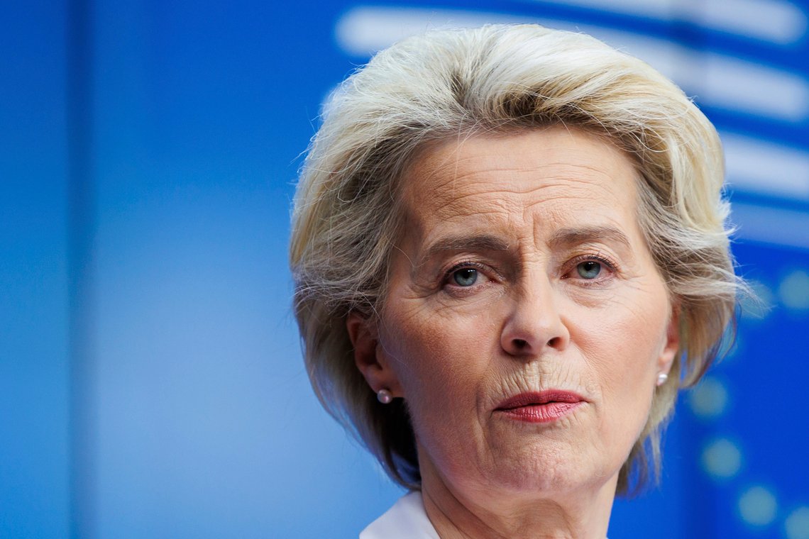 FILE - European Commission President Ursula von der Leyen speaks to media after an extraordinary meeting of EU leaders to discuss Ukraine, energy and food security at the Europa building in Brussels, on May 31, 2022. The independence of Poland's courts is at the heart of a dispute with the European Union, which has withheld billions of euros in pandemic recovery funds to Warsaw over the matter. European Commission President Ursula von der Leyen visits Warsaw on Thursday, June 2, 2022 to discuss the matter. (AP Photo/Olivier Matthys, File) FILE - European Commission President Ursula von der Leyen speaks to media after an extraordinary meeting of EU leaders to discuss Ukraine, energy and food security at the Europa building in Brussels, on May 31, 2022. The independence of Poland's courts is at the heart of a dispute with the European Union, which has withheld billions of euros in pandemic recovery funds to Warsaw over the matter. European Commission President Ursula von der Leyen visits Warsaw on Thursday, June 2, 2022 to discuss the matter. (AP Photo/Olivier Matthys, File)