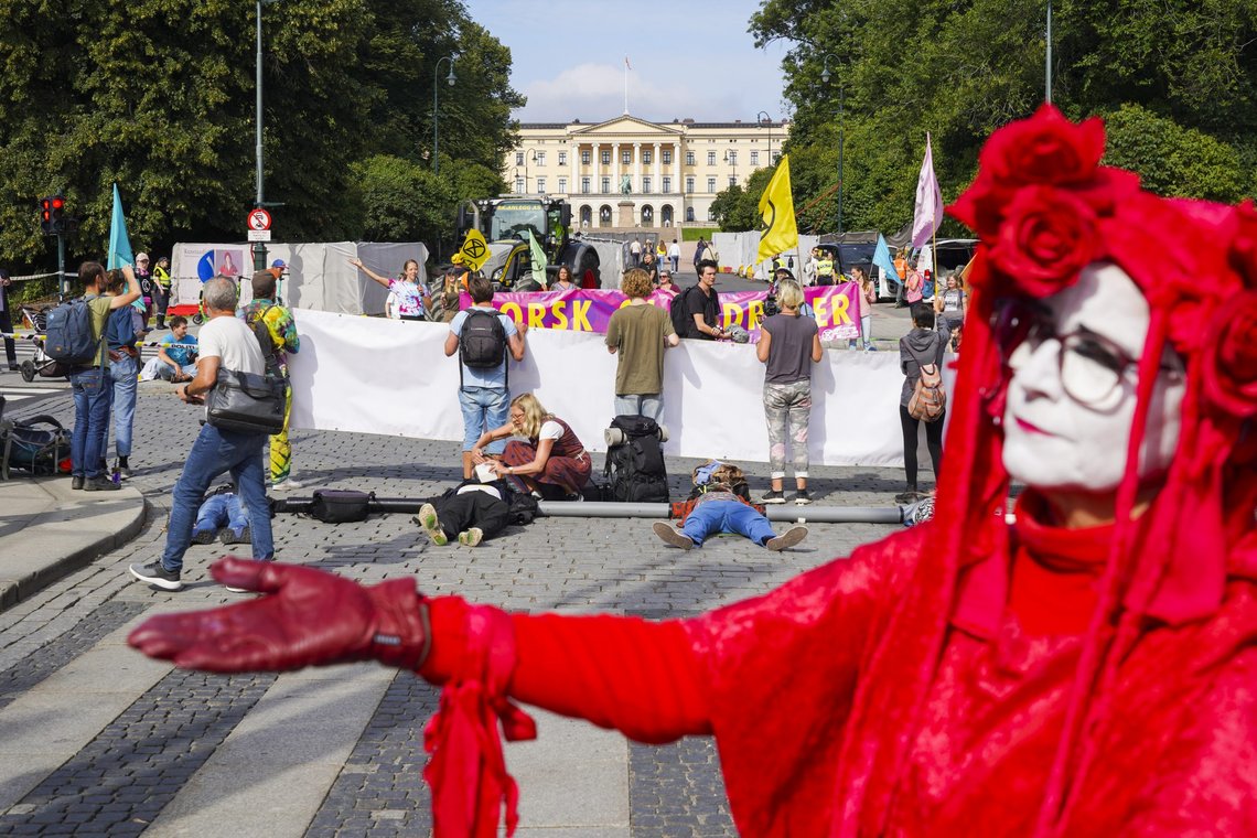 Aktivister fra Extinction Rebellion under protester i Oslo 2021.
Foto: Ole Berg-Rusten / NTB Aktivister fra Extinction Rebellion under protester i Oslo 2021.
Foto: Ole Berg-Rusten / NTB