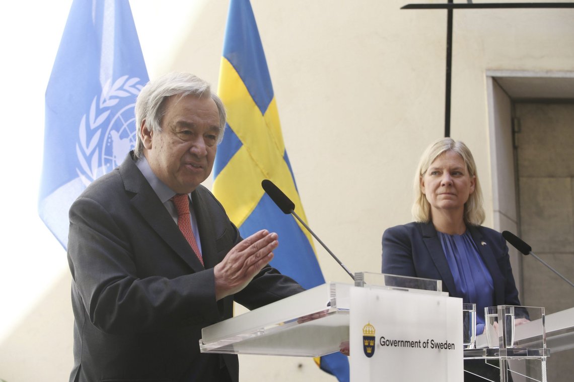 FNs generalsekretær Antonio Guterres og Sveriges statsminister Magdalena Andersson under klimakonferansen Stockholm +50.
Foto: Sören Andersson / TT / AP / NTB FNs generalsekretær Antonio Guterres og Sveriges statsminister Magdalena Andersson under klimakonferansen Stockholm +50.
Foto: Sören Andersson / TT / AP / NTB
