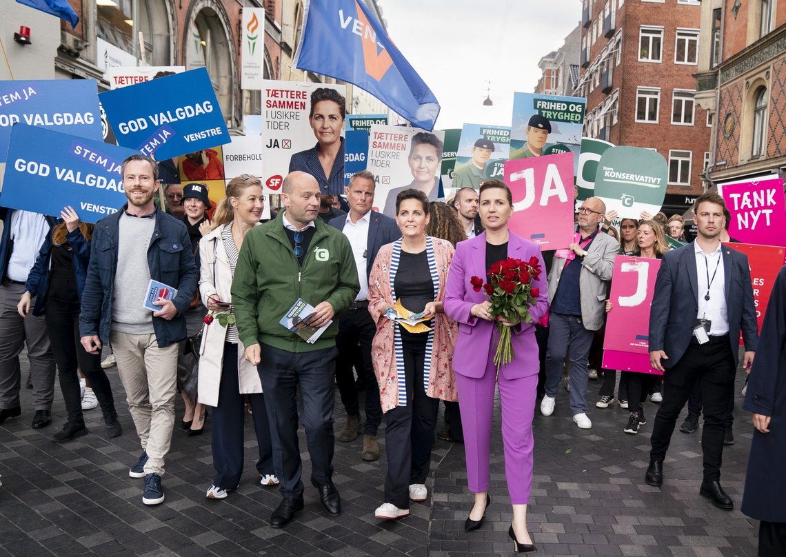 The five leaders of the political parties belonging to the 'National Compromize' campaign for a YES, in the center of Copenhagen, Wednesday June 1, 2022. From left, Jakob Ellemann-Jensen, leader of The Liberal Party, Sofie Carsten Nielsen, leader of The Social Liberal Party, Soeren Pape, leader of the Conservative Party, Pia Olsen Dyhr, leader of the The Socialist Peoples Party and Mette Frederiksen, Prime Minister and leader of the Social Democratic Party 2022. Polling stations opened in Denmark for voters to decide whether to abandon their country’s 30-year-old opt-out from the European Union's common defense policy. (Liselotte Sabroe/Ritzau Scanpix via AP) The five leaders of the political parties belonging to the 'National Compromize' campaign for a YES, in the center of Copenhagen, Wednesday June 1, 2022. From left, Jakob Ellemann-Jensen, leader of The Liberal Party, Sofie Carsten Nielsen, leader of The Social Liberal Party, Soeren Pape, leader of the Conservative Party, Pia Olsen Dyhr, leader of the The Socialist Peoples Party and Mette Frederiksen, Prime Minister and leader of the Social Democratic Party 2022. Polling stations opened in Denmark for voters to decide whether to abandon their country’s 30-year-old opt-out from the European Union's common defense policy. (Liselotte Sabroe/Ritzau Scanpix via AP)