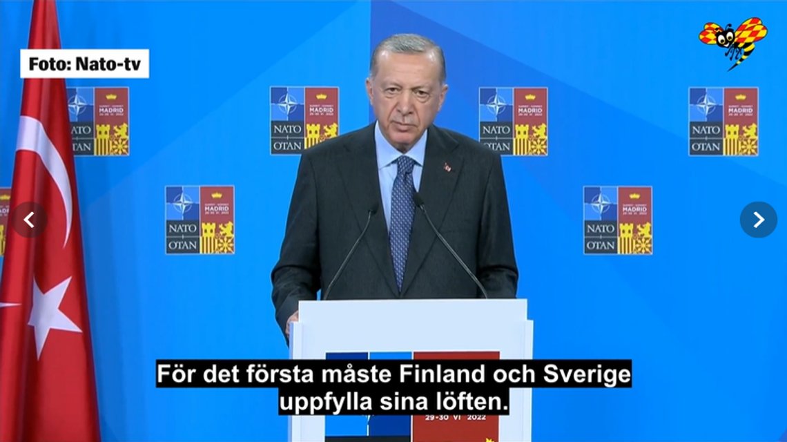 Tyrkias president Tayyip Recep Erdoğan under torsdagens pressekonferanse. Skjermdump fra video: Expressen. Tyrkias president Tayyip Recep Erdoğan under torsdagens pressekonferanse. Skjermdump fra video: Expressen.