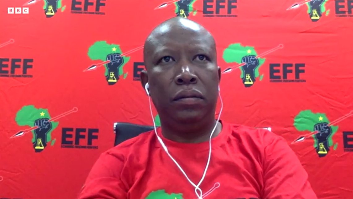 Julius Malema, partileder for Economic Freedom Fighters, advarer om økt vold i Sør-Afrika.
Foto: Skjermbilde Video BBC Hard Talk Julius Malema, partileder for Economic Freedom Fighters, advarer om økt vold i Sør-Afrika.
Foto: Skjermbilde Video BBC Hard Talk