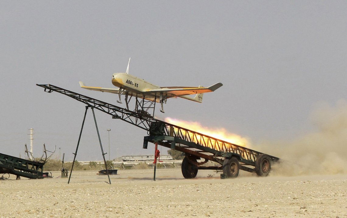 FILE - In this file picture released by Jamejam Online Dec. 25, 2014, an Iranian made drone is launched during a military drill in Jask port, southern Iran. According to a report by the Royal United Services Institute, or RUSI released Monday, Dec. 17, 2018, the use of armed drones in the Middle East, driven largely by growing sales from China, has grown significantly in the past two years with an increasing number of state and non-state actors using them in regional conflicts. The report found that over the past few years, more and more countries across the Mideast have acquired armed drones, either by importing them or by building them domestically. (AP Photo/Jamejam Online, Chavosh Homavandi, File) FILE - In this file picture released by Jamejam Online Dec. 25, 2014, an Iranian made drone is launched during a military drill in Jask port, southern Iran. According to a report by the Royal United Services Institute, or RUSI released Monday, Dec. 17, 2018, the use of armed drones in the Middle East, driven largely by growing sales from China, has grown significantly in the past two years with an increasing number of state and non-state actors using them in regional conflicts. The report found that over the past few years, more and more countries across the Mideast have acquired armed drones, either by importing them or by building them domestically. (AP Photo/Jamejam Online, Chavosh Homavandi, File)