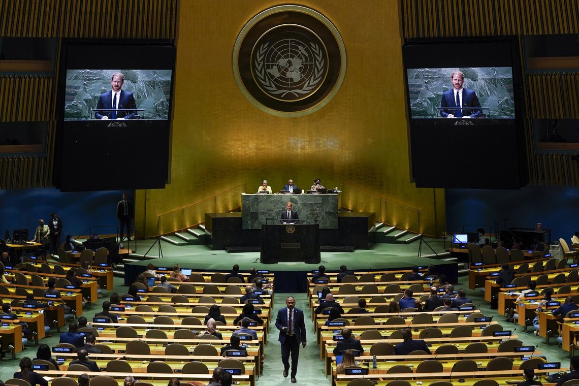 FN-hovedkvarteret i New York under britiske prins Harrys tale 18. juli.
Foto: Seth Wenig / AP / NTB FN-hovedkvarteret i New York under britiske prins Harrys tale 18. juli.
Foto: Seth Wenig / AP / NTB