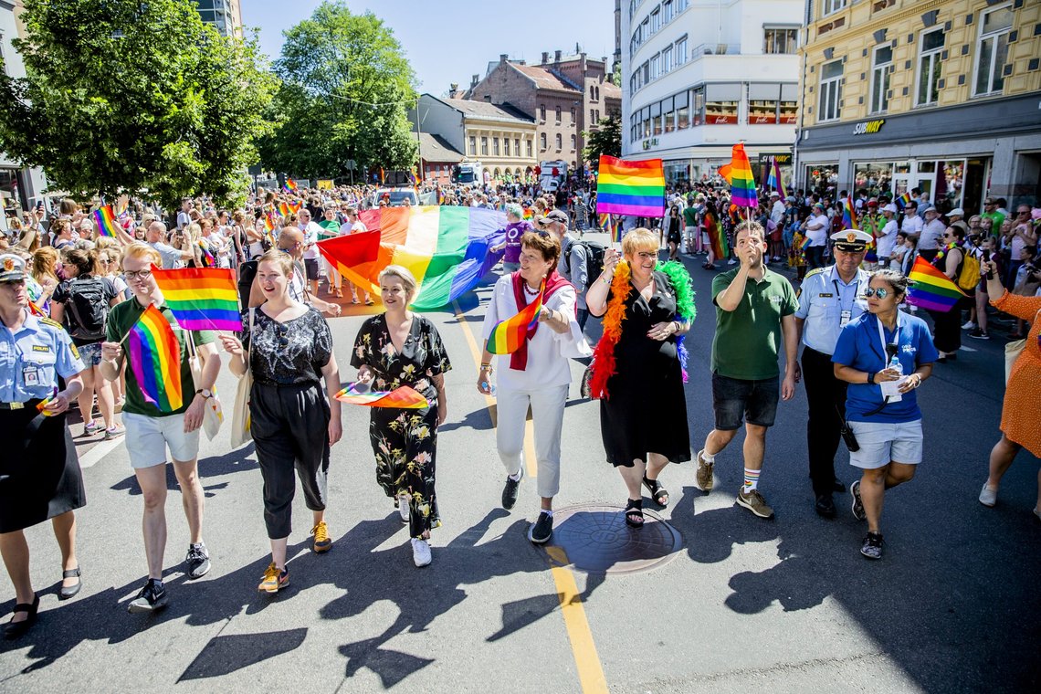 Unge med foreldre fra land utenfor Vest-Europa, har i snitt mindre tolerante holdninger til homofili enn unge fra Vest-Europa. Bildet er fra pride-paraden i Oslo i 2018. Foto: Stian Lysberg Solum / NTB Unge med foreldre fra land utenfor Vest-Europa, har i snitt mindre tolerante holdninger til homofili enn unge fra Vest-Europa. Bildet er fra pride-paraden i Oslo i 2018. Foto: Stian Lysberg Solum / NTB