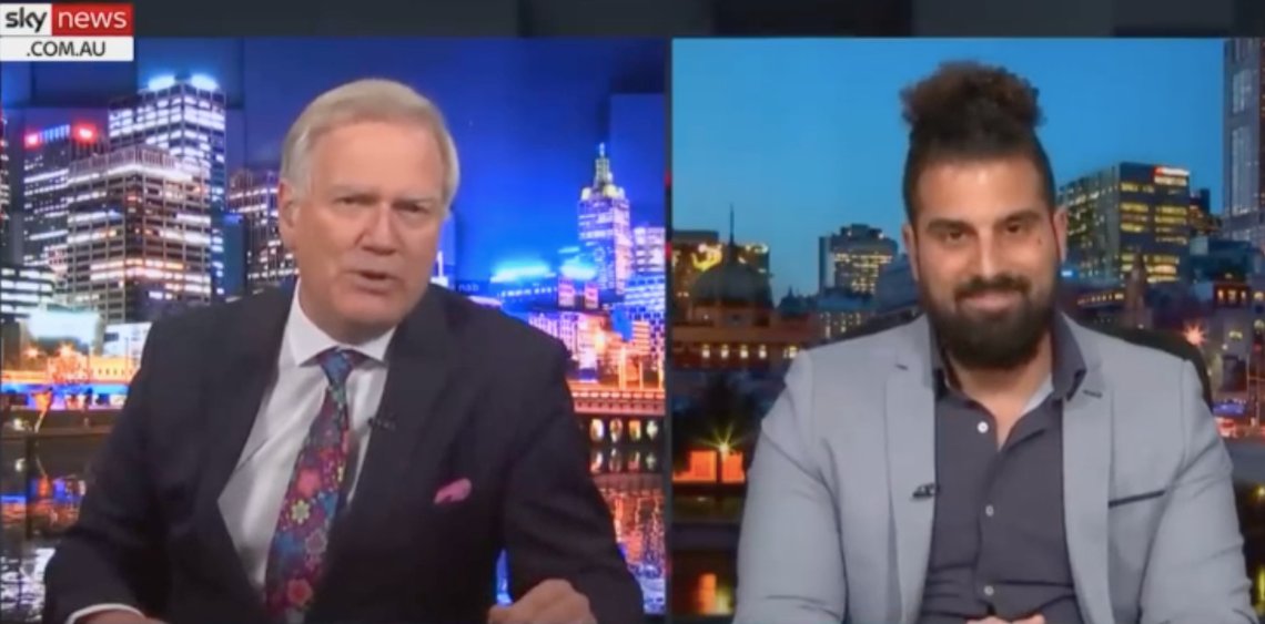 Sky News TV-anker Andrew Bolt intervjuer journalist Avi Yemini. Foto: Stillbilde fra Sky News Sky News TV-anker Andrew Bolt intervjuer journalist Avi Yemini. Foto: Stillbilde fra Sky News