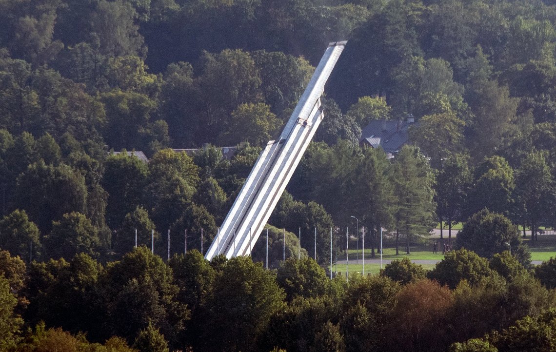 The Monument to the Liberators of Soviet Latvia and Riga from the German Fascist Invaders falls during demolition in Riga, Latvia, Thursday, Aug. 25, 2022. A nearly 80-meter (260-foot) concrete obelisk with Soviet stars at the top that was the center piece of a monument commemorating the Red Army’s victory over Nazi Germany, has been demolished Thursday in the Latvian capital. (Kaspars Krafts/F64 via AP) The Monument to the Liberators of Soviet Latvia and Riga from the German Fascist Invaders falls during demolition in Riga, Latvia, Thursday, Aug. 25, 2022. A nearly 80-meter (260-foot) concrete obelisk with Soviet stars at the top that was the center piece of a monument commemorating the Red Army’s victory over Nazi Germany, has been demolished Thursday in the Latvian capital. (Kaspars Krafts/F64 via AP)