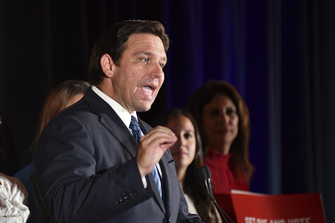 Republican gubernatorial incumbent Gov. Ron DeSantis, speaks to supporters Tuesday, Aug. 23, 2022, in Hialeah, Fla. DeSantis will face U.S. Rep. Charlie Crist in November. (AP Photo/Gaston De Cardenas) Republican gubernatorial incumbent Gov. Ron DeSantis, speaks to supporters Tuesday, Aug. 23, 2022, in Hialeah, Fla. DeSantis will face U.S. Rep. Charlie Crist in November. (AP Photo/Gaston De Cardenas)