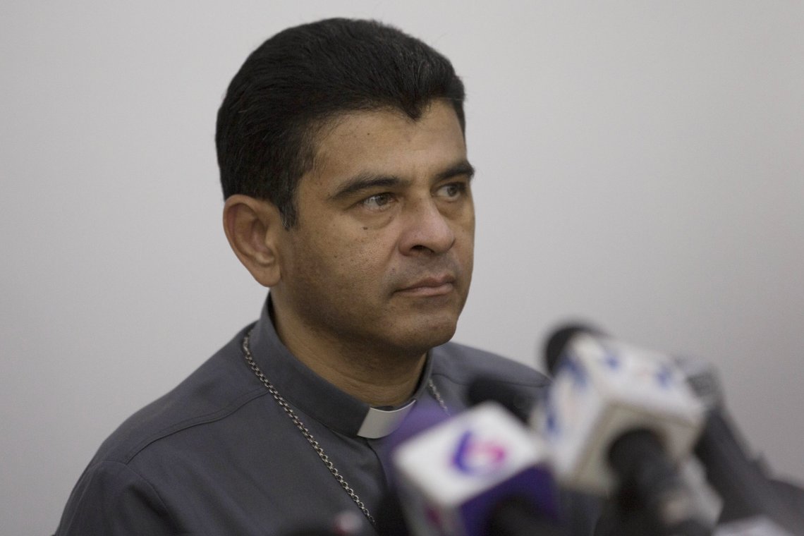 FILE - Rolando Alvarez, Bishop of Matagalpa, attends a press conference regarding the Roman Catholic Church's agreeing to act as "mediator and witness" in a national dialogue between members of civil society and the government in Managua, Nicaragua, May 3, 2018. Alvarez began an “indefinite fast” Friday, May 20, 2022 inside a church to protest increasing harassment from national police, who he said followed him throughout the entire previous day. (AP Photo/Moises Castillo, File) FILE - Rolando Alvarez, Bishop of Matagalpa, attends a press conference regarding the Roman Catholic Church's agreeing to act as "mediator and witness" in a national dialogue between members of civil society and the government in Managua, Nicaragua, May 3, 2018. Alvarez began an “indefinite fast” Friday, May 20, 2022 inside a church to protest increasing harassment from national police, who he said followed him throughout the entire previous day. (AP Photo/Moises Castillo, File)
