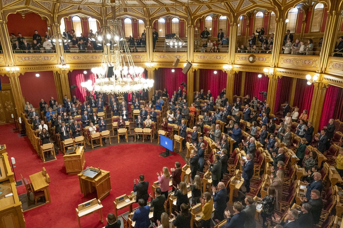 Oslo 20220330.
President Volodymyr Zelenskyj taler til Stortinget.
Foto: Torstein Bøe / NTB Oslo 20220330.
President Volodymyr Zelenskyj taler til Stortinget.
Foto: Torstein Bøe / NTB