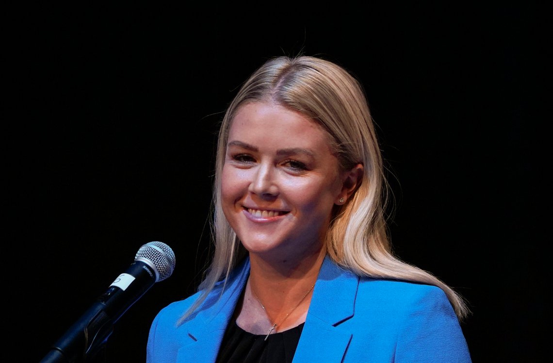 New Hampshire Republican 1st Congressional District candidate Karoline Leavitt smiles as she speaks during a debate, Thursday, Sept. 8, 2022, in Henniker, N.H. (AP Photo/Mary Schwalm) New Hampshire Republican 1st Congressional District candidate Karoline Leavitt smiles as she speaks during a debate, Thursday, Sept. 8, 2022, in Henniker, N.H. (AP Photo/Mary Schwalm)
