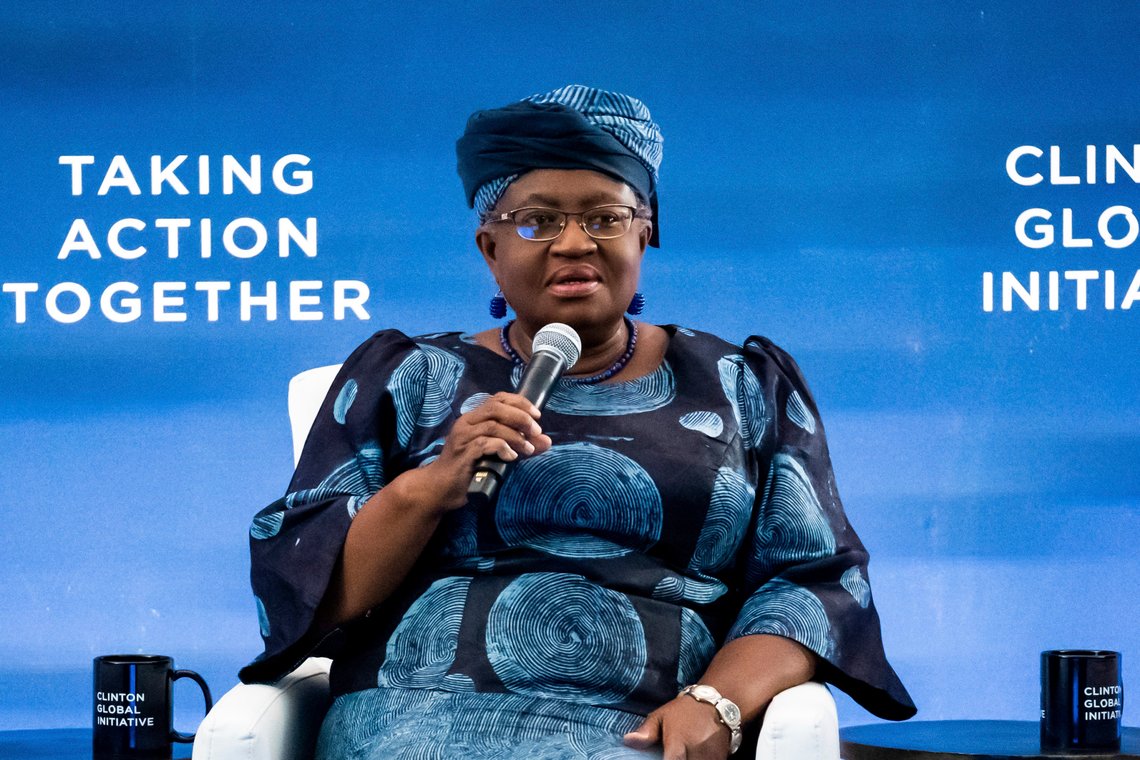 World Trade Organization Director General Ngozi Okonjo-Iweala speaks at the Clinton Global Initiative, Monday, Sept. 19, 2022, in New York. (AP Photo/Julia Nikhinson) World Trade Organization Director General Ngozi Okonjo-Iweala speaks at the Clinton Global Initiative, Monday, Sept. 19, 2022, in New York. (AP Photo/Julia Nikhinson)