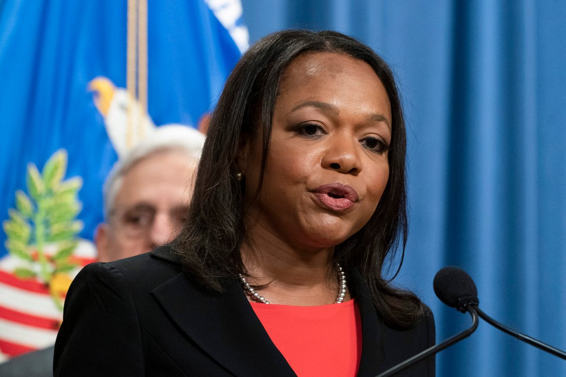 Assistant Attorney General Kristen Clarke for the Department of Justice's Civil Rights Division, with Attorney General Merrick Garland, speaks during a news conference at the Department of Justice in Washington, Thursday, Aug. 4, 2022. The U.S. Justice Department announced civil rights charges Thursday against four Louisville police officers over the drug raid that led to the death of Breonna Taylor, a Black woman whose fatal shooting contributed to the racial justice protests that rocked the U.S. in the spring and summer of 2020. (AP Photo/Manuel Balce Ceneta) Assistant Attorney General Kristen Clarke for the Department of Justice's Civil Rights Division, with Attorney General Merrick Garland, speaks during a news conference at the Department of Justice in Washington, Thursday, Aug. 4, 2022. The U.S. Justice Department announced civil rights charges Thursday against four Louisville police officers over the drug raid that led to the death of Breonna Taylor, a Black woman whose fatal shooting contributed to the racial justice protests that rocked the U.S. in the spring and summer of 2020. (AP Photo/Manuel Balce Ceneta)