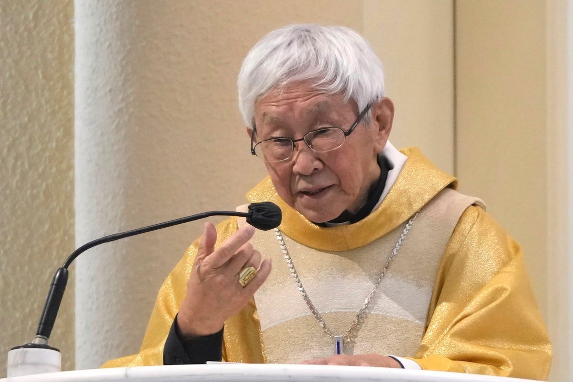FILE - Catholic Cardinal Joseph Zen, attends a Mass at the Holy Cross Church in Hong Kong on May 24, 2022. The 90-year-old Catholic cardinal and five others stood trial in Hong Kong on Monday, Sept. 26, 2022 for allegedly failing to register a now-defunct fund set up to assist people arrested in the mass anti-government protests in the city three years ago. (AP Photo/Kin Cheung, File) FILE - Catholic Cardinal Joseph Zen, attends a Mass at the Holy Cross Church in Hong Kong on May 24, 2022. The 90-year-old Catholic cardinal and five others stood trial in Hong Kong on Monday, Sept. 26, 2022 for allegedly failing to register a now-defunct fund set up to assist people arrested in the mass anti-government protests in the city three years ago. (AP Photo/Kin Cheung, File)