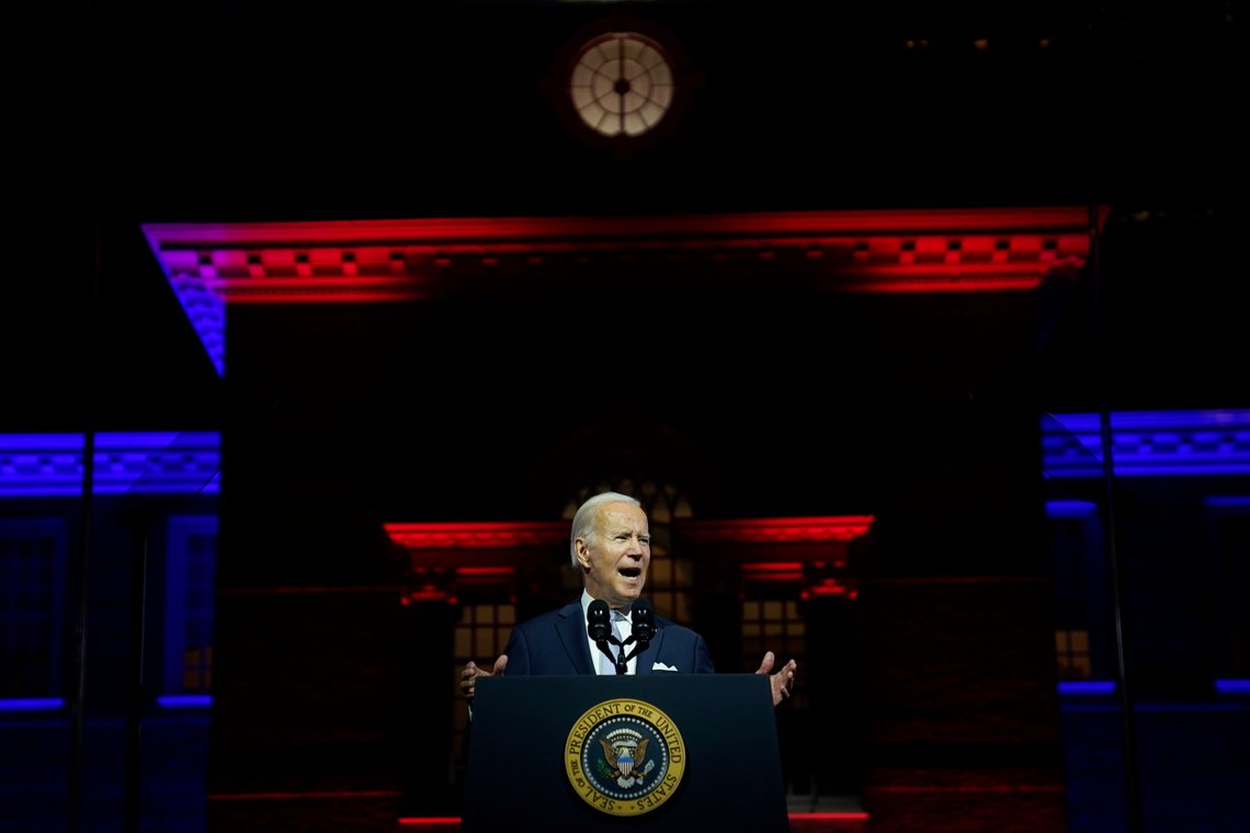 Tidligere president Donald Trump har ikke kunngjort at han stiller som presidentkandidat i 2024. Men Biden er sikker på at han kan slå Trump dersom de to skal kjempe om Det hvite hus igjen. Foto: Evan Vucci, AP-NTB. Tidligere president Donald Trump har ikke kunngjort at han stiller som presidentkandidat i 2024. Men Biden er sikker på at han kan slå Trump dersom de to skal kjempe om Det hvite hus igjen. Foto: Evan Vucci, AP-NTB.