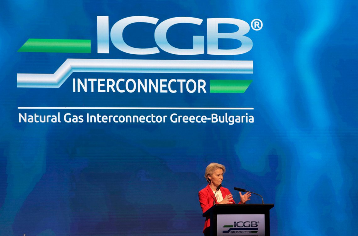 European Commission President Ursula von der Leyen speaks during the official launching ceremony of Commercial Operations of the Gas Interconnector Greece-Bulgaria, in Sofia , Saturday, Oct. 1, 2022. The President of the European Commission hailed on Saturday the official launch of a gas link between Greece and Bulgaria as a key contribution to Europe's energy security amid Russia's energy blackmail. (AP Photo/Valentina Petrova) European Commission President Ursula von der Leyen speaks during the official launching ceremony of Commercial Operations of the Gas Interconnector Greece-Bulgaria, in Sofia , Saturday, Oct. 1, 2022. The President of the European Commission hailed on Saturday the official launch of a gas link between Greece and Bulgaria as a key contribution to Europe's energy security amid Russia's energy blackmail. (AP Photo/Valentina Petrova)