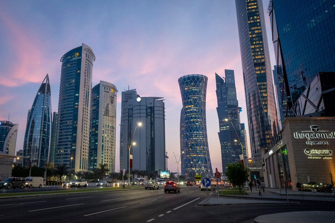 FILE -- A view of hotels and other buildings at the West Bay area in Doha, Qatar, Thursday, Dec. 9, 2021. Many hotels in Qatar are already fully booked for the soccer World Cup which will be held in November and December 2022. Qatar’s ambassador to Germany was personally urged to abolish his country’s death penalty for homosexuality at a congress hosted by the German soccer federation on human rights in the World Cup host country. (AP Photo/Darko Bandic, file) FILE -- A view of hotels and other buildings at the West Bay area in Doha, Qatar, Thursday, Dec. 9, 2021. Many hotels in Qatar are already fully booked for the soccer World Cup which will be held in November and December 2022. Qatar’s ambassador to Germany was personally urged to abolish his country’s death penalty for homosexuality at a congress hosted by the German soccer federation on human rights in the World Cup host country. (AP Photo/Darko Bandic, file)