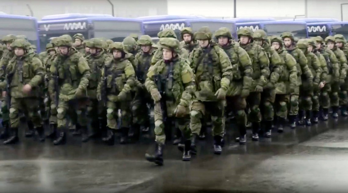 In this handout photo taken from video released by Russian Defense Ministry Press Service, Russian recruiters march prior to their military training at the Patriot Park outside in Moscow, Russia, Saturday, Oct. 1, 2022. Russian President Vladimir Putin has ordered a partial mobilization of reservists to beef up his forces in Ukraine. (Russian Defense Ministry Press Service via AP) In this handout photo taken from video released by Russian Defense Ministry Press Service, Russian recruiters march prior to their military training at the Patriot Park outside in Moscow, Russia, Saturday, Oct. 1, 2022. Russian President Vladimir Putin has ordered a partial mobilization of reservists to beef up his forces in Ukraine. (Russian Defense Ministry Press Service via AP)