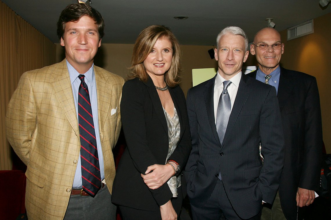 Those were the days: In this photo provided by StarPix, journalists from left to right, Tucker Carlson, Arianna Huffington, Anderson Cooper and James Carville pose before the Radio City Music Hall speaker series, Monday, April 21, 2008 in New York. MSG Entertainment hosted the first annual "Radio City Music Hall Speaker Series" entitled The Minds That Move The World" which is a series of events that will provide attendees with a unique framework for understanding America's current political landscape and place in word politics. (AP Photo/Dave Allocca, Starpix) Those were the days: In this photo provided by StarPix, journalists from left to right, Tucker Carlson, Arianna Huffington, Anderson Cooper and James Carville pose before the Radio City Music Hall speaker series, Monday, April 21, 2008 in New York. MSG Entertainment hosted the first annual "Radio City Music Hall Speaker Series" entitled The Minds That Move The World" which is a series of events that will provide attendees with a unique framework for understanding America's current political landscape and place in word politics. (AP Photo/Dave Allocca, Starpix)