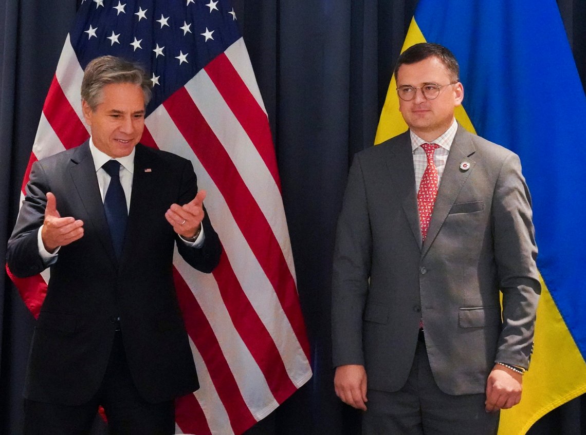 U.S. Secretary of State Antony Blinken, left, meets Ukraine's Foreign Minister Dmytro Kuleba on the sidelines of ASEAN summit held in Phnom Penh, Cambodia, Saturday, Nov. 12, 2022. (Cindy Liu/Pool Photo via AP) U.S. Secretary of State Antony Blinken, left, meets Ukraine's Foreign Minister Dmytro Kuleba on the sidelines of ASEAN summit held in Phnom Penh, Cambodia, Saturday, Nov. 12, 2022. (Cindy Liu/Pool Photo via AP)