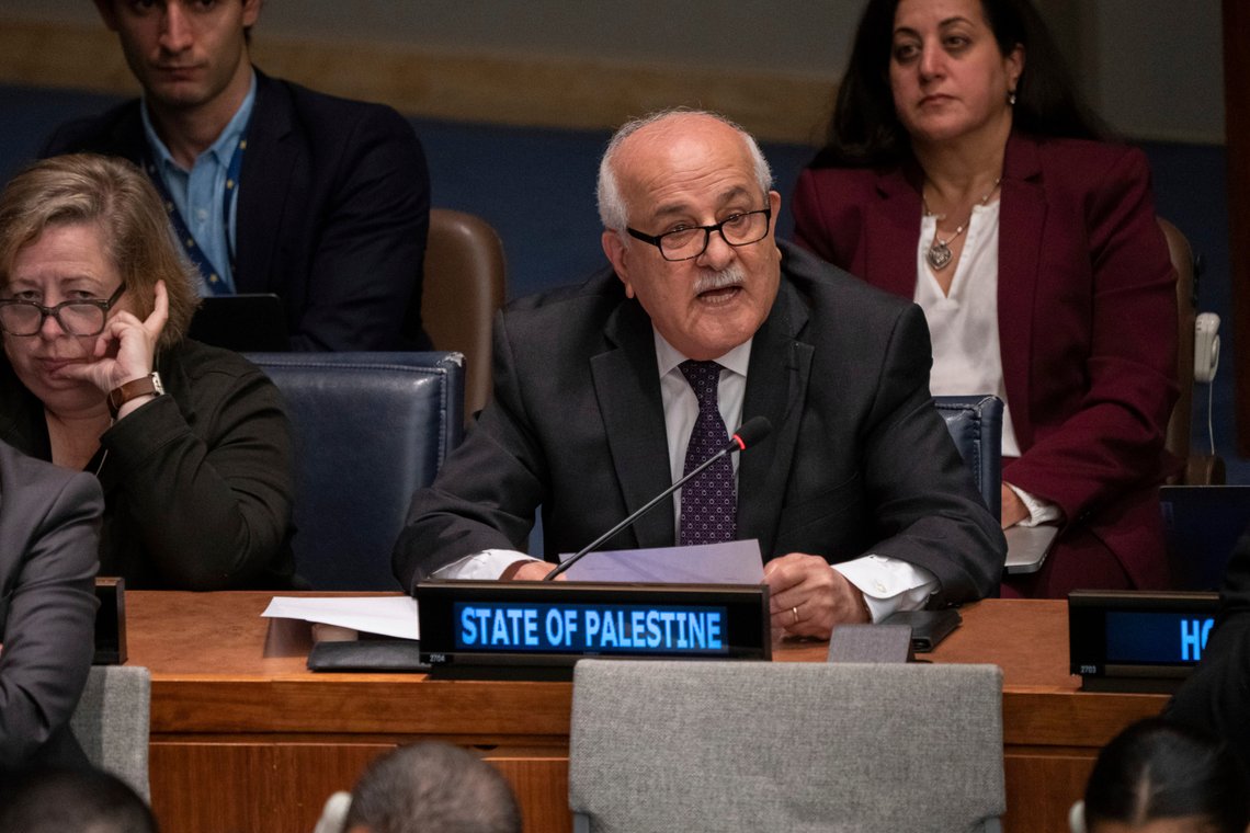 Palestinian Ambassador Riyad H. Mansour speaks during a meeting of the Special Political and Decolonization Committee at U.N. headquarters on Friday, Nov. 11, 2022. The committee approved a resolution that would call on the International Court of Justice to urgently issue an advisory opinion on the legal consequences of denying the Palestinian people the right to self-determination as a result of Israel’s actions since the 1967 war. The resolution will go to the 193-member General Assembly for a final vote. (AP Photo/Jeenah Moon) Palestinian Ambassador Riyad H. Mansour speaks during a meeting of the Special Political and Decolonization Committee at U.N. headquarters on Friday, Nov. 11, 2022. The committee approved a resolution that would call on the International Court of Justice to urgently issue an advisory opinion on the legal consequences of denying the Palestinian people the right to self-determination as a result of Israel’s actions since the 1967 war. The resolution will go to the 193-member General Assembly for a final vote. (AP Photo/Jeenah Moon)