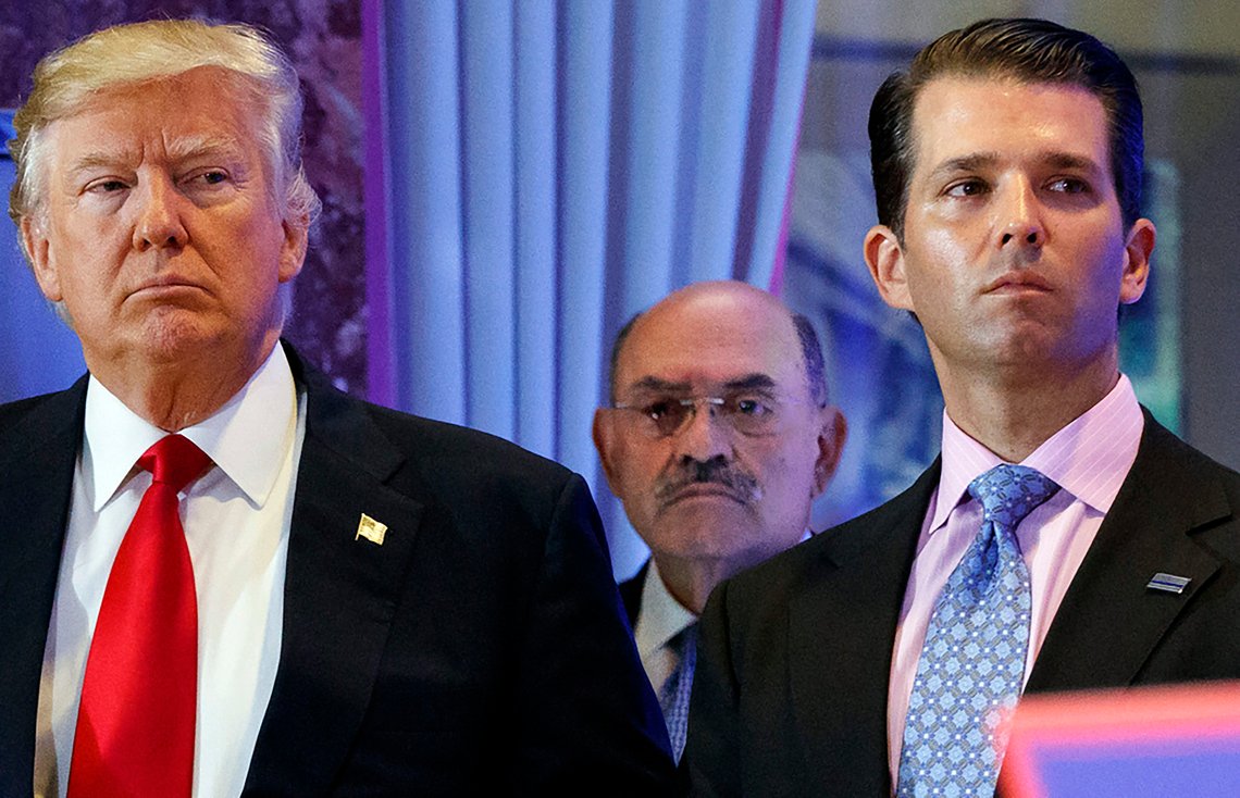 FILE - President-elect Donald Trump, left, his chief financial officer Allen Weisselberg, center, and his son Donald Trump Jr., right, attend a news conference at Trump Tower in New York, on Jan. 11, 2017. New York’s attorney general sued former President Donald Trump and his company on Wednesday, alleging business fraud involving some of their most prized assets, including properties in Manhattan, Chicago and Washington, D.C. (AP Photo/Evan Vucci, File) FILE - President-elect Donald Trump, left, his chief financial officer Allen Weisselberg, center, and his son Donald Trump Jr., right, attend a news conference at Trump Tower in New York, on Jan. 11, 2017. New York’s attorney general sued former President Donald Trump and his company on Wednesday, alleging business fraud involving some of their most prized assets, including properties in Manhattan, Chicago and Washington, D.C. (AP Photo/Evan Vucci, File)