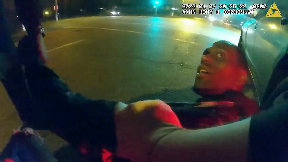 The image from video released on Jan. 27, 2023, by the City of Memphis, shows Tyre Nichols during a brutal attack by five Memphis police officers on Jan. 7, 2023, in Memphis, Tenn. Nichols died on Jan. 10. The five officers have since been fired and charged with second-degree murder and other offenses. (City of Memphis via AP) The image from video released on Jan. 27, 2023, by the City of Memphis, shows Tyre Nichols during a brutal attack by five Memphis police officers on Jan. 7, 2023, in Memphis, Tenn. Nichols died on Jan. 10. The five officers have since been fired and charged with second-degree murder and other offenses. (City of Memphis via AP)