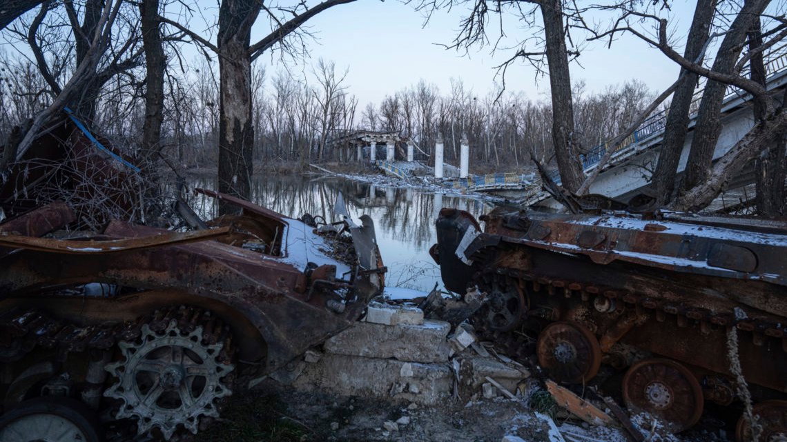 A destroyed bridge across Siverskyi-Donets river in the recently retaken village of Bogorodychne, Ukraine, Saturday, Jan. 7, 2022. (AP Photo/Evgeniy Maloletka) A destroyed bridge across Siverskyi-Donets river in the recently retaken village of Bogorodychne, Ukraine, Saturday, Jan. 7, 2022. (AP Photo/Evgeniy Maloletka)