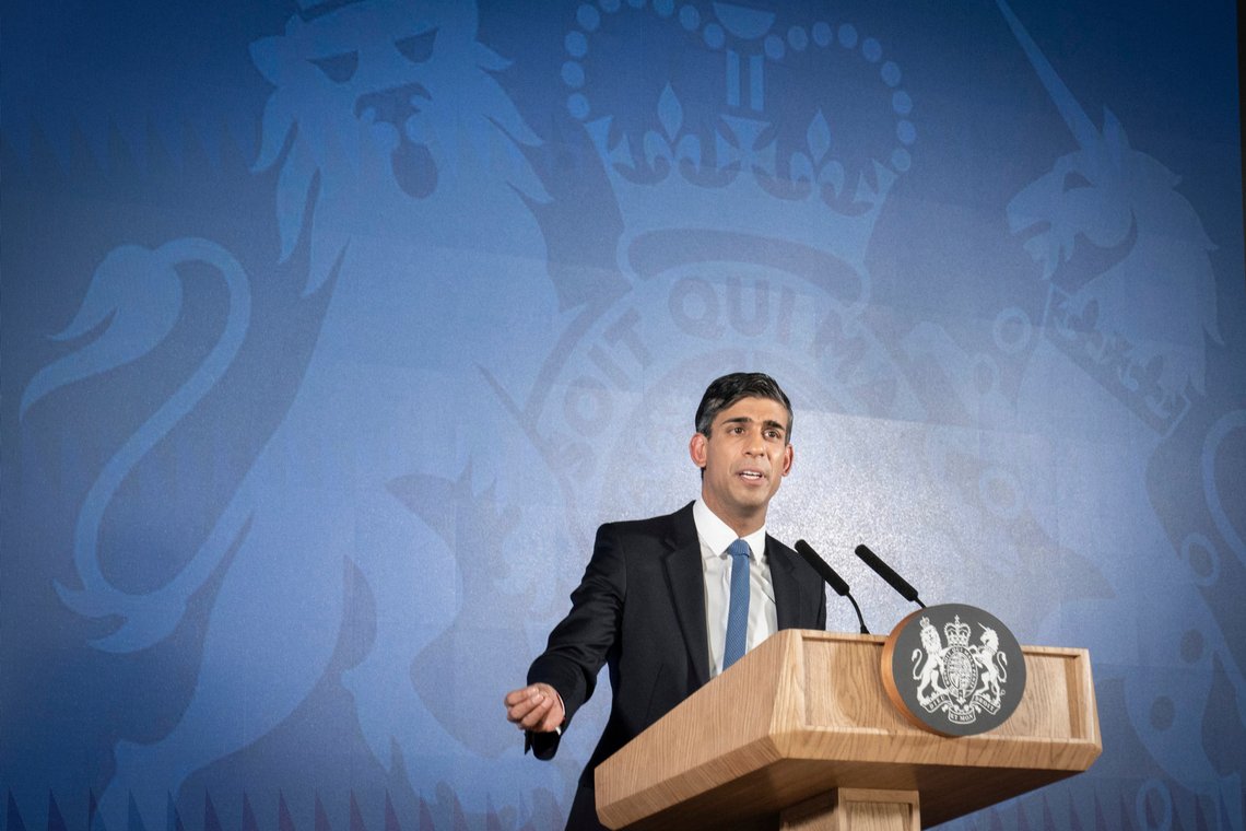 Storbritannias statsminister Rishi Sunak. Foto: Stefan Rousseau, AP / NTB. Storbritannias statsminister Rishi Sunak. Foto: Stefan Rousseau, AP / NTB.