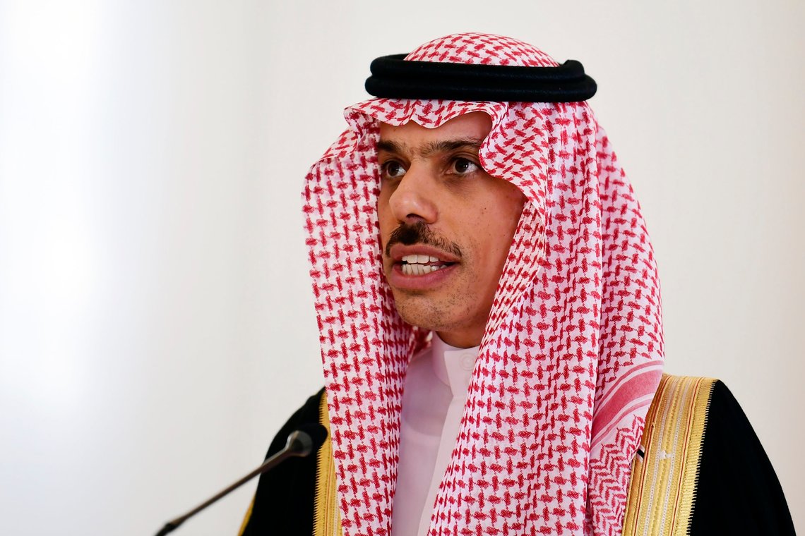 FILE - Saudi Foreign Minister Prince Faisal Bin Farhan Al-Saud makes statements during his visit in Athens, Greece on Jan. 4, 2022. Foreign ministers from Saudi Arabia and other Middle Eastern states are visiting Beijing for meetings with officials from the world's second largest economy, a leading consumer of oil and source of foreign investment. (AP Photo/Michael Varaklas, File) FILE - Saudi Foreign Minister Prince Faisal Bin Farhan Al-Saud makes statements during his visit in Athens, Greece on Jan. 4, 2022. Foreign ministers from Saudi Arabia and other Middle Eastern states are visiting Beijing for meetings with officials from the world's second largest economy, a leading consumer of oil and source of foreign investment. (AP Photo/Michael Varaklas, File)