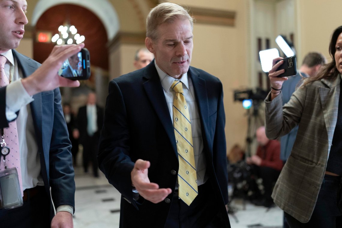 Rep. Jim Jordan, R-Ohio, leaves the House floor after the House voted to adjourn for the evening as the House met for a third day to try and elect a speaker and convene the 118th Congress on Capitol Hill in Washington, Thursday, Jan. 5, 2023. (AP Photo/Jose Luis Magana) Rep. Jim Jordan, R-Ohio, leaves the House floor after the House voted to adjourn for the evening as the House met for a third day to try and elect a speaker and convene the 118th Congress on Capitol Hill in Washington, Thursday, Jan. 5, 2023. (AP Photo/Jose Luis Magana)