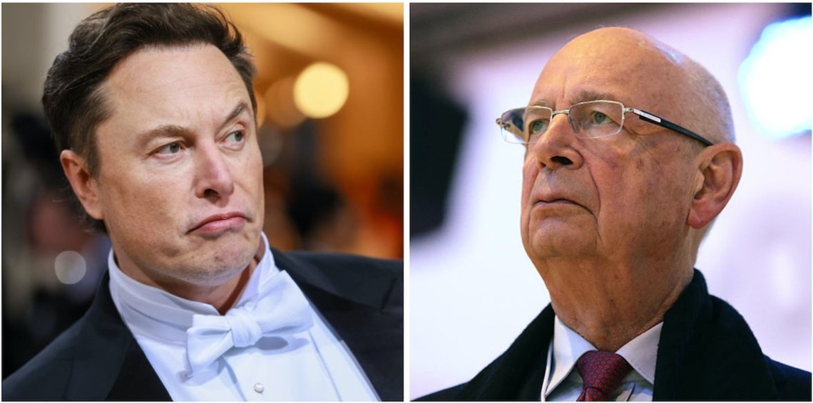 Elon Musk vs. WEFs grunnlegger Klaus Schwab. Skjermdump fra Twitter Elon Musk vs. WEFs grunnlegger Klaus Schwab. Skjermdump fra Twitter