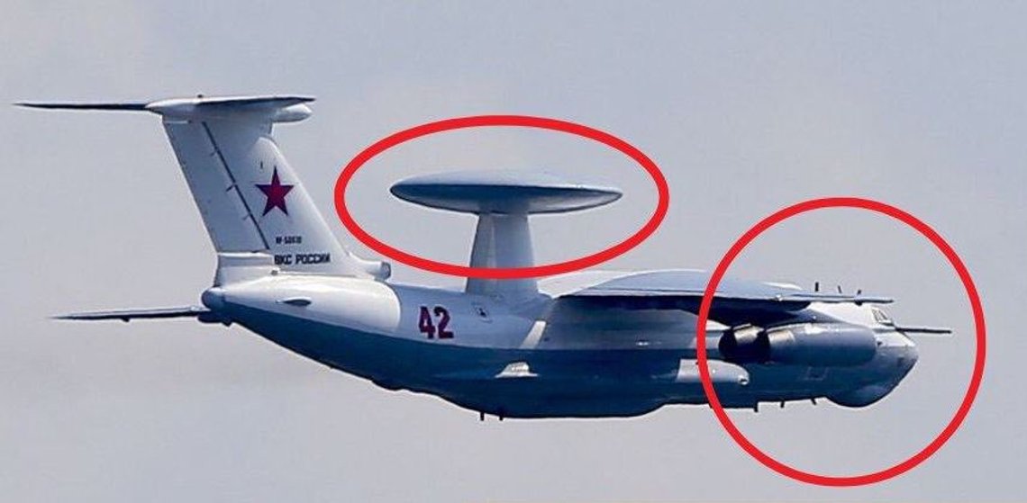 Hviterussisk opposisjon publiserte dette bildet på Twitter, søndag kveld, Ifølge opposisjonen ble de to markerte områdene truffet, noe som betyr at radarantennen som ligner på den Natos Awacs-fly har, kan være ødelagt. Foto: Twitter Hviterussisk opposisjon publiserte dette bildet på Twitter, søndag kveld, Ifølge opposisjonen ble de to markerte områdene truffet, noe som betyr at radarantennen som ligner på den Natos Awacs-fly har, kan være ødelagt. Foto: Twitter
