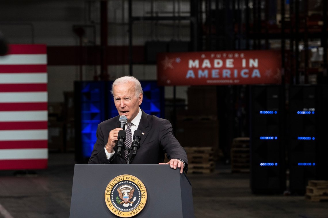 Poughkeepsie, NY - October 6, 2022: President Joe Biden Jr. delivers remarks at IBM facility. Photo: Shutterstock, Lev Radin, United States Poughkeepsie, NY - October 6, 2022: President Joe Biden Jr. delivers remarks at IBM facility. Photo: Shutterstock, Lev Radin, United States