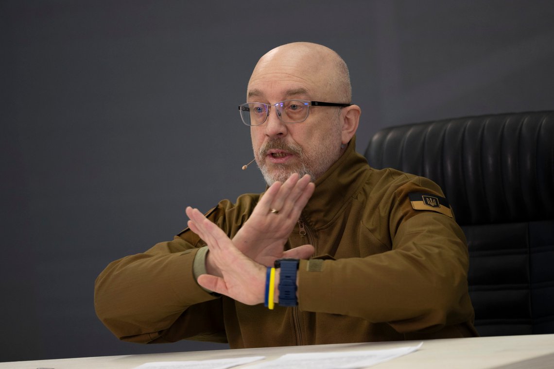 Ukrainian Minister of Defense Oleksii Reznikov speaks during a press conference in Kyiv, Ukraine, Sunday, Feb. 5, 2023. (AP Photo/Daniel Cole) Ukrainian Minister of Defense Oleksii Reznikov speaks during a press conference in Kyiv, Ukraine, Sunday, Feb. 5, 2023. (AP Photo/Daniel Cole)