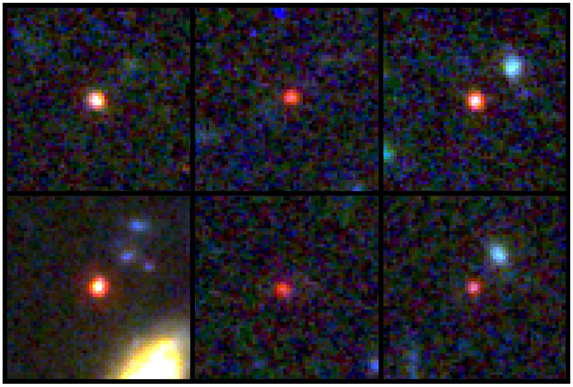 Dette sammensatte bildet fra Nasa og ESA viser de seks galaksene, slik de så ut 500-800 millioner år etter Big Bang. Galaksen på bildet nederst til venstre kan inneholde like mange stjerner som Melkeveien gjør i dag, men er 30 ganger mer kompakt. Foto: Nasa / AP / NTB Dette sammensatte bildet fra Nasa og ESA viser de seks galaksene, slik de så ut 500-800 millioner år etter Big Bang. Galaksen på bildet nederst til venstre kan inneholde like mange stjerner som Melkeveien gjør i dag, men er 30 ganger mer kompakt. Foto: Nasa / AP / NTB