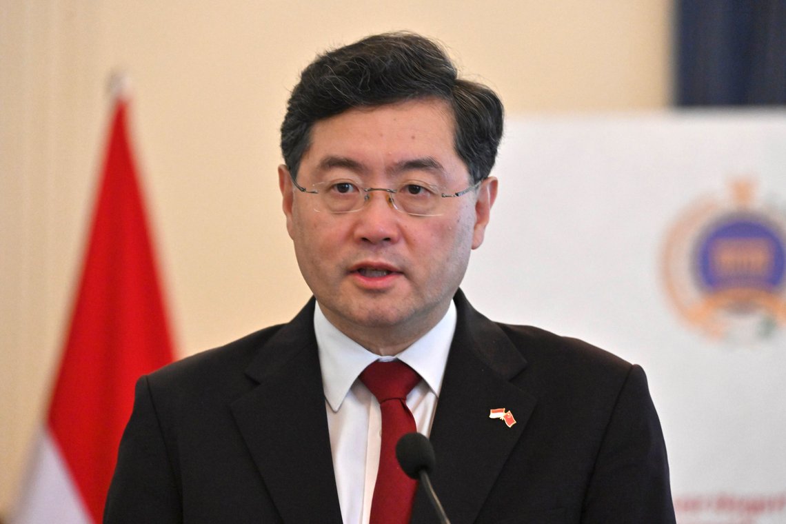 Chinese Foreign Minister Qin Gang speaks to the media during a joint press conference with Indonesian Foreign Minister Retno Marsudi after their meeting in Jakarta, Indonesia, Wednesday, Feb. 22, 2023. (Adek Berry/Pool Photo via AP) Chinese Foreign Minister Qin Gang speaks to the media during a joint press conference with Indonesian Foreign Minister Retno Marsudi after their meeting in Jakarta, Indonesia, Wednesday, Feb. 22, 2023. (Adek Berry/Pool Photo via AP)