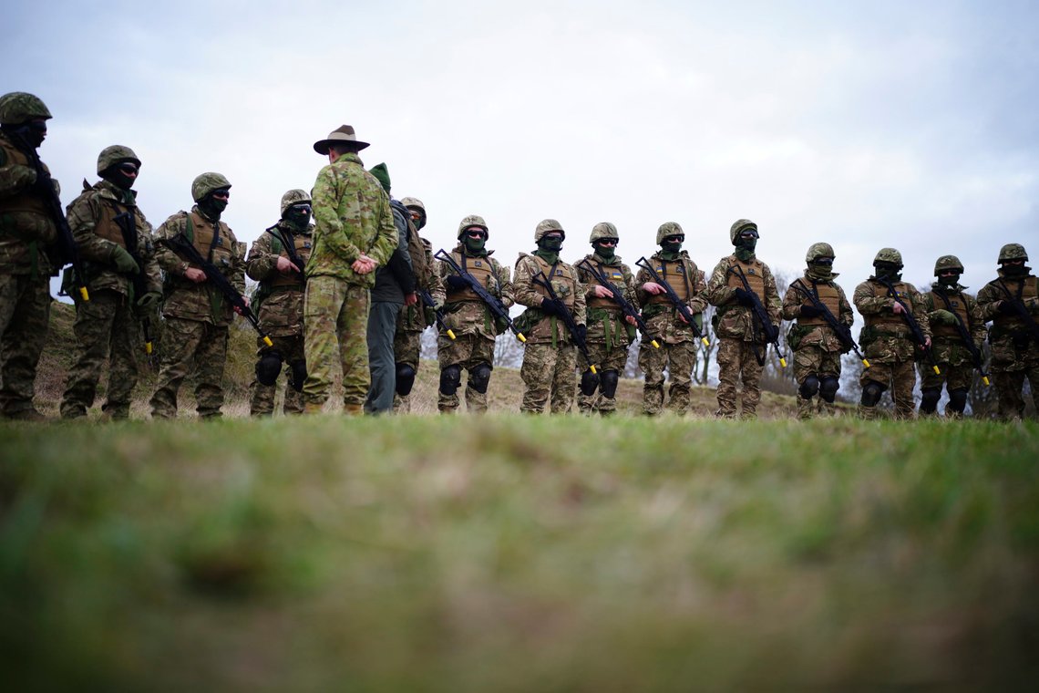 A member of the Australian Armed Forces talks with Ukrainian soldiers, as Foreign Secretary James Cleverly, Defence Secretary Ben Wallace, Australian Minister for Foreign Affairs Senator Penny Wong and Deputy Prime Minister Richard Marles, visit Salisbury Plain in Wiltshire, Britain, where Australian Armed Forces are supporting the UK-led training of Ukrainian recruits, Wednesday Feb. 1, 2023. (Ben Birchall/Pool via AP) A member of the Australian Armed Forces talks with Ukrainian soldiers, as Foreign Secretary James Cleverly, Defence Secretary Ben Wallace, Australian Minister for Foreign Affairs Senator Penny Wong and Deputy Prime Minister Richard Marles, visit Salisbury Plain in Wiltshire, Britain, where Australian Armed Forces are supporting the UK-led training of Ukrainian recruits, Wednesday Feb. 1, 2023. (Ben Birchall/Pool via AP)